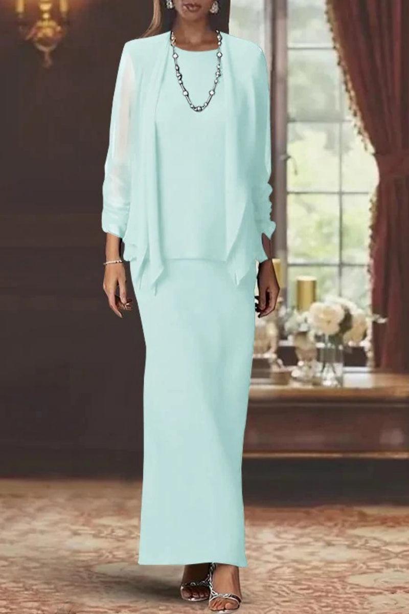Sheath Scoop Neck Long Sleeves Floor Length Mother Dresses CM0365 - COCOMELODY