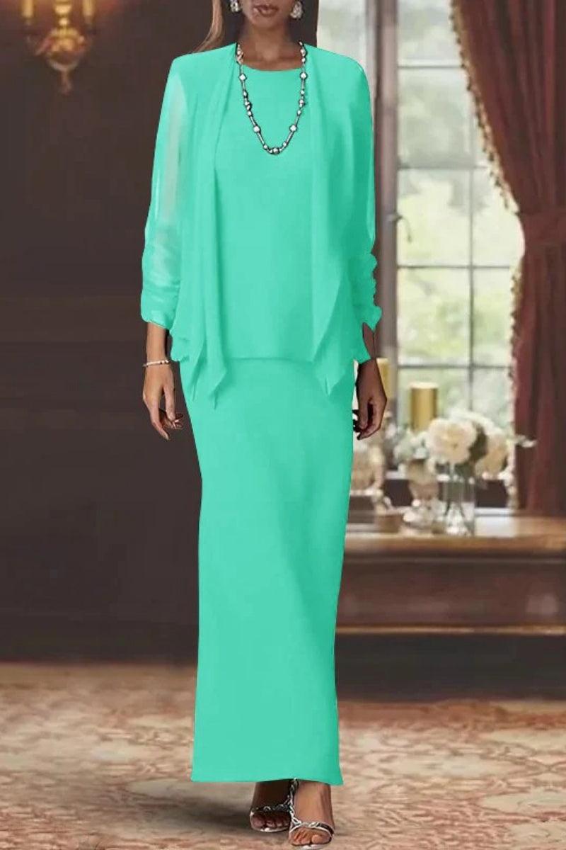 Sheath Scoop Neck Long Sleeves Floor Length Mother Dresses CM0365 - COCOMELODY