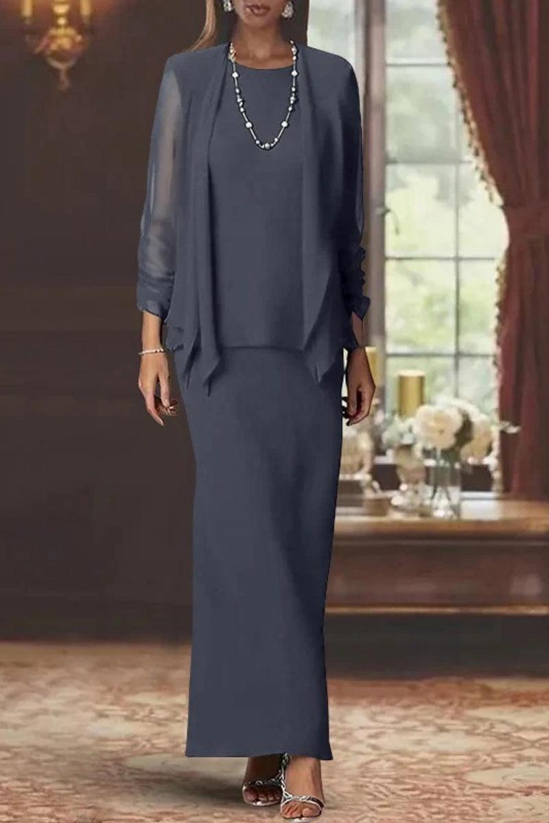 Sheath Scoop Neck Long Sleeves Floor Length Mother Dresses CM0365 - COCOMELODY