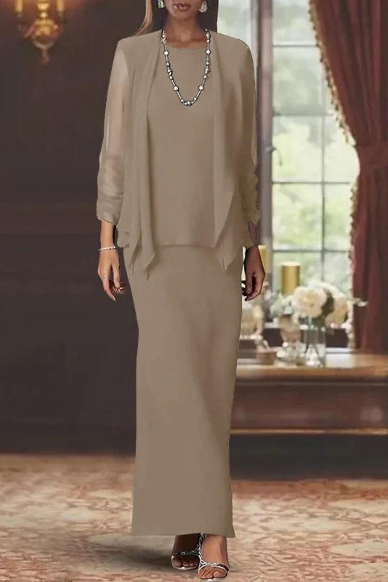 Sheath Scoop Neck Long Sleeves Floor Length Mother Dresses CM0365 - COCOMELODY