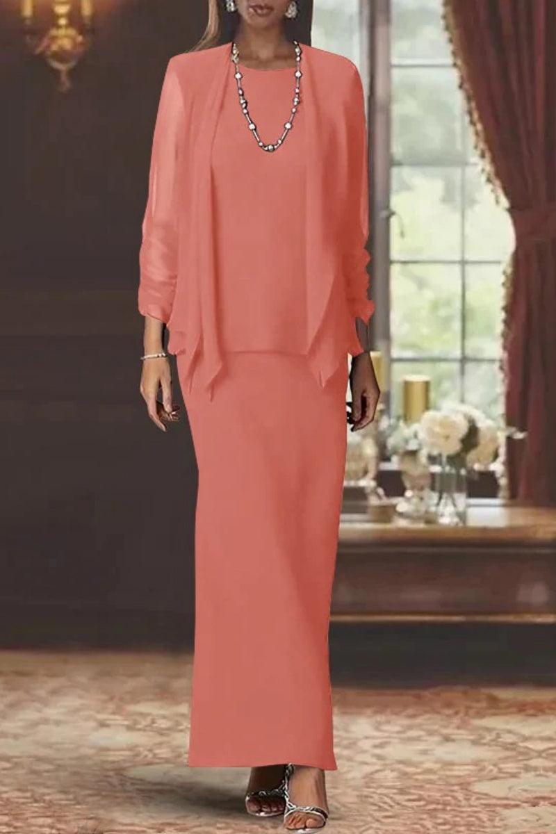 Sheath Scoop Neck Long Sleeves Floor Length Mother Dresses CM0365 - COCOMELODY