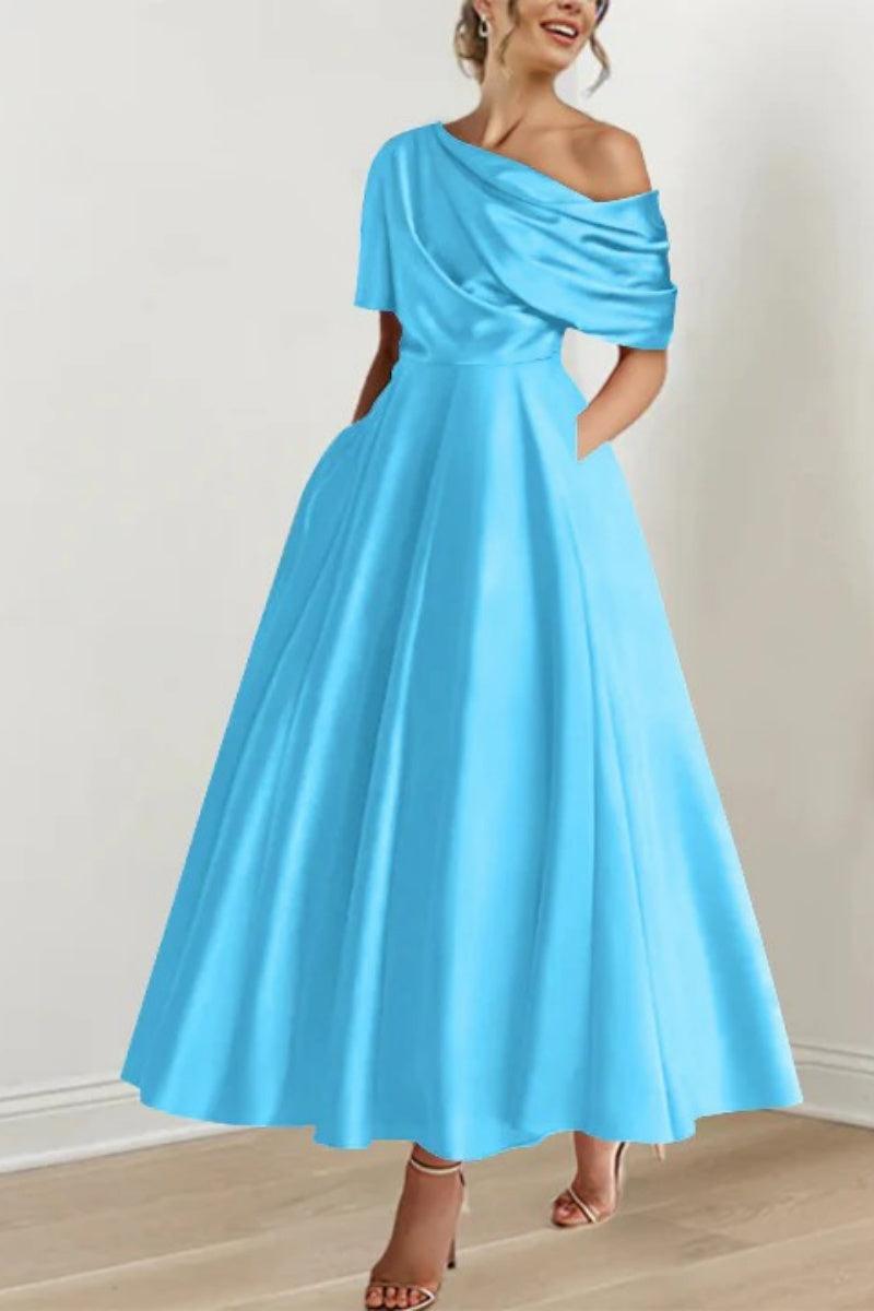 A Line One shoulder Half Sleeve Ankle Length Mother Dresses CM0366 - COCOMELODY