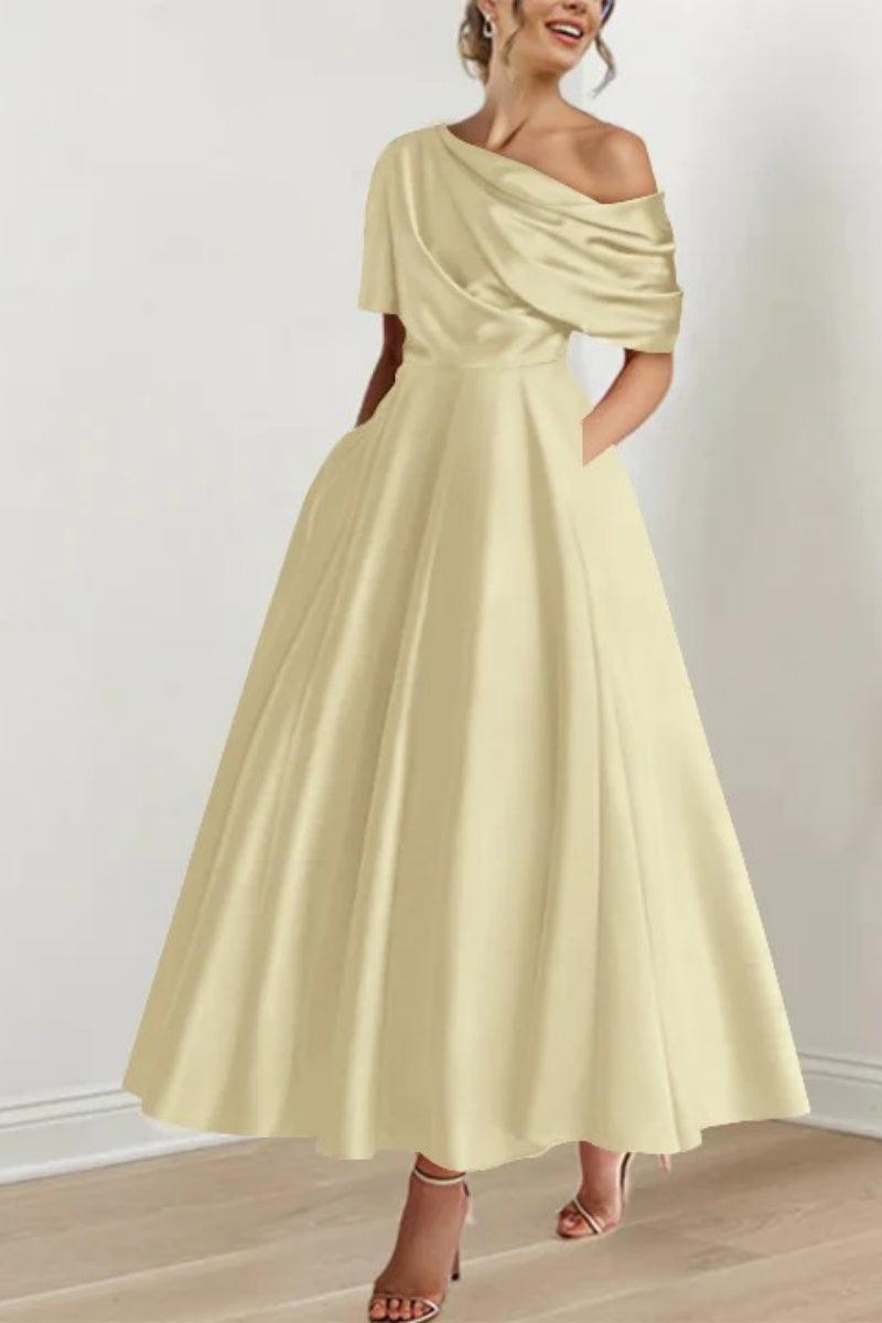 A Line One shoulder Half Sleeve Ankle Length Mother Dresses CM0366 - COCOMELODY