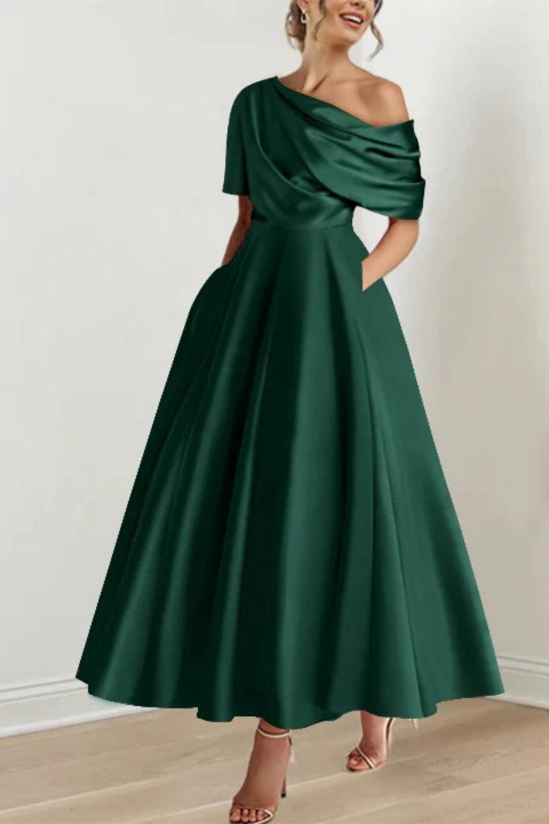 A Line One shoulder Half Sleeve Ankle Length Mother Dresses CM0366 - COCOMELODY