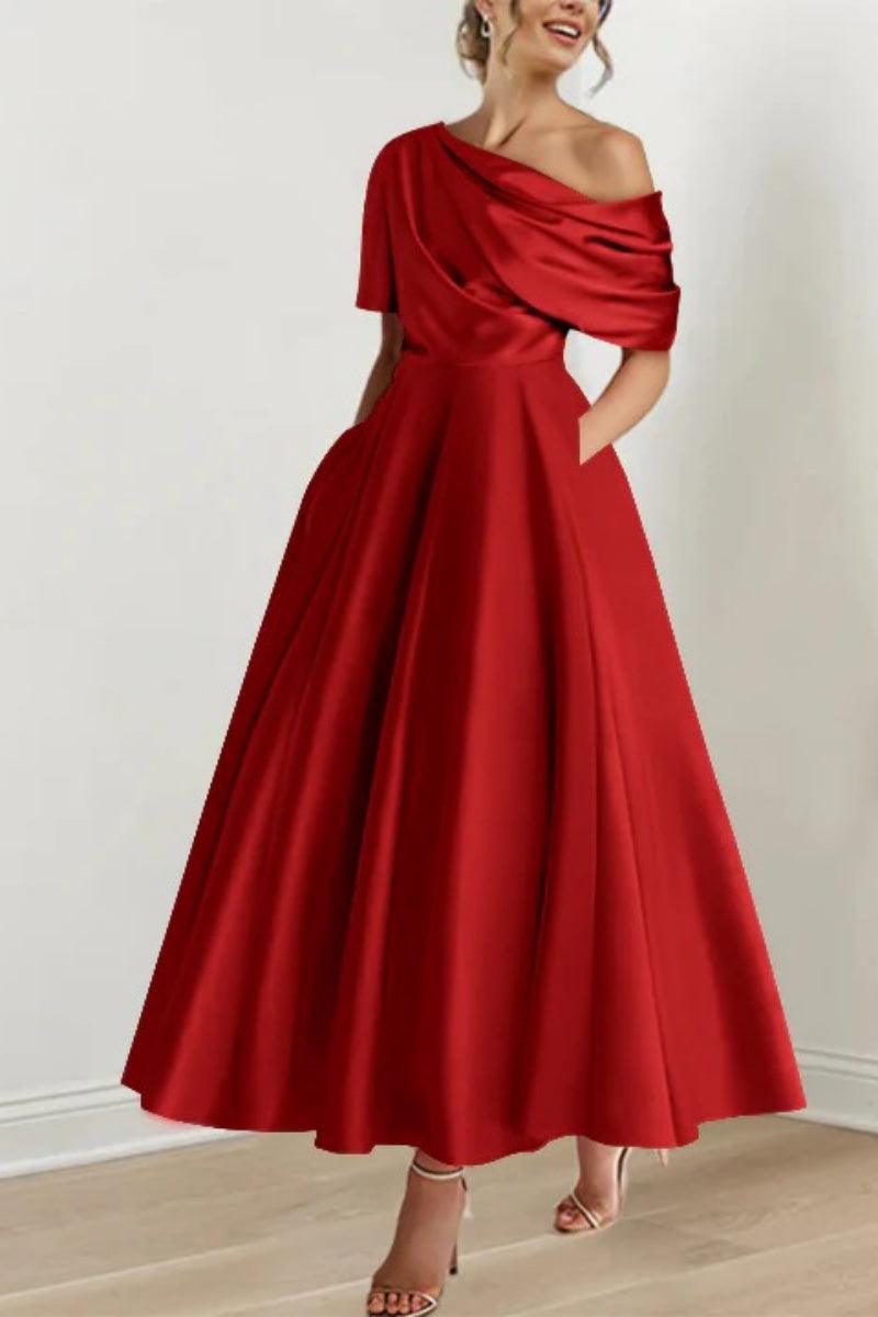 A Line One shoulder Half Sleeve Ankle Length Mother Dresses CM0366 - COCOMELODY