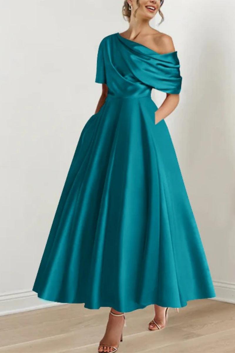 A Line One shoulder Half Sleeve Ankle Length Mother Dresses CM0366 - COCOMELODY
