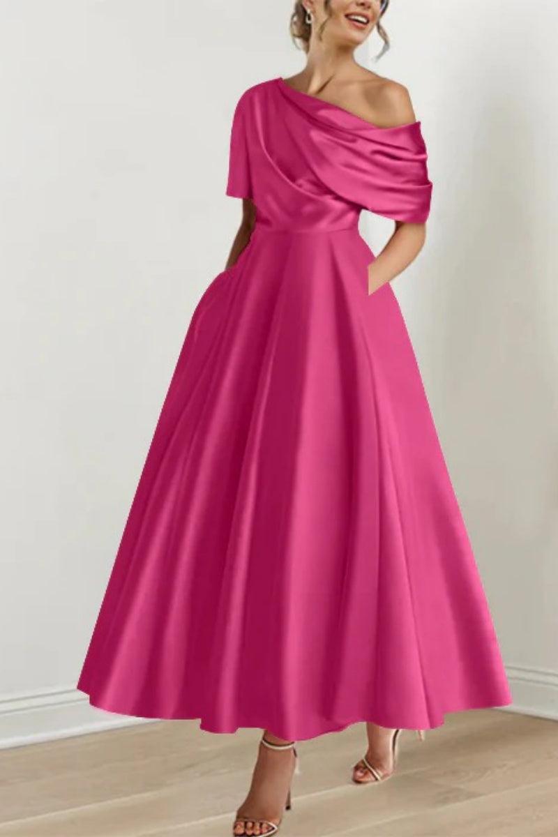 A Line One shoulder Half Sleeve Ankle Length Mother Dresses CM0366 - COCOMELODY