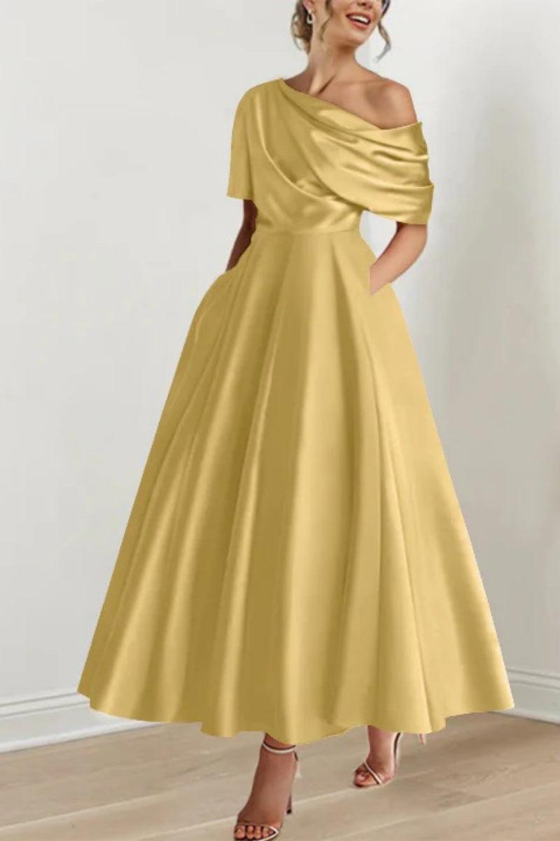 A Line One shoulder Half Sleeve Ankle Length Mother Dresses CM0366 - COCOMELODY