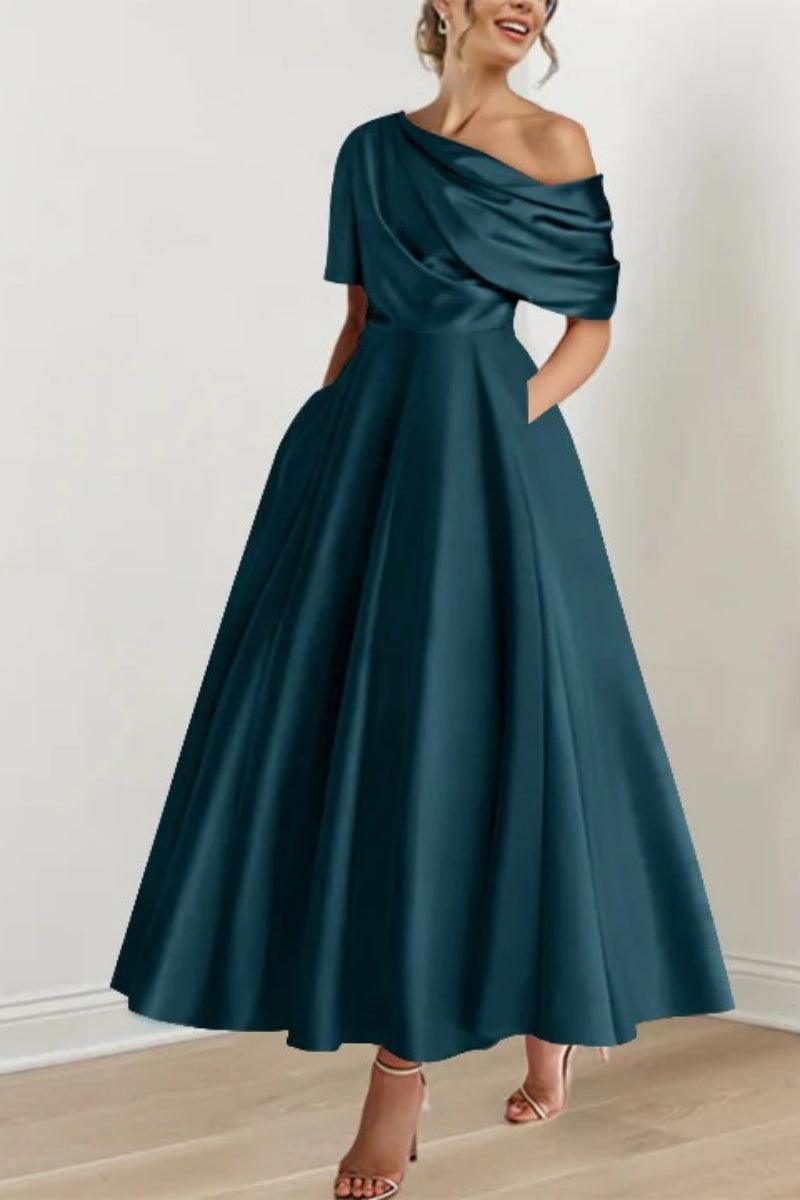 A Line One shoulder Half Sleeve Ankle Length Mother Dresses CM0366 - COCOMELODY