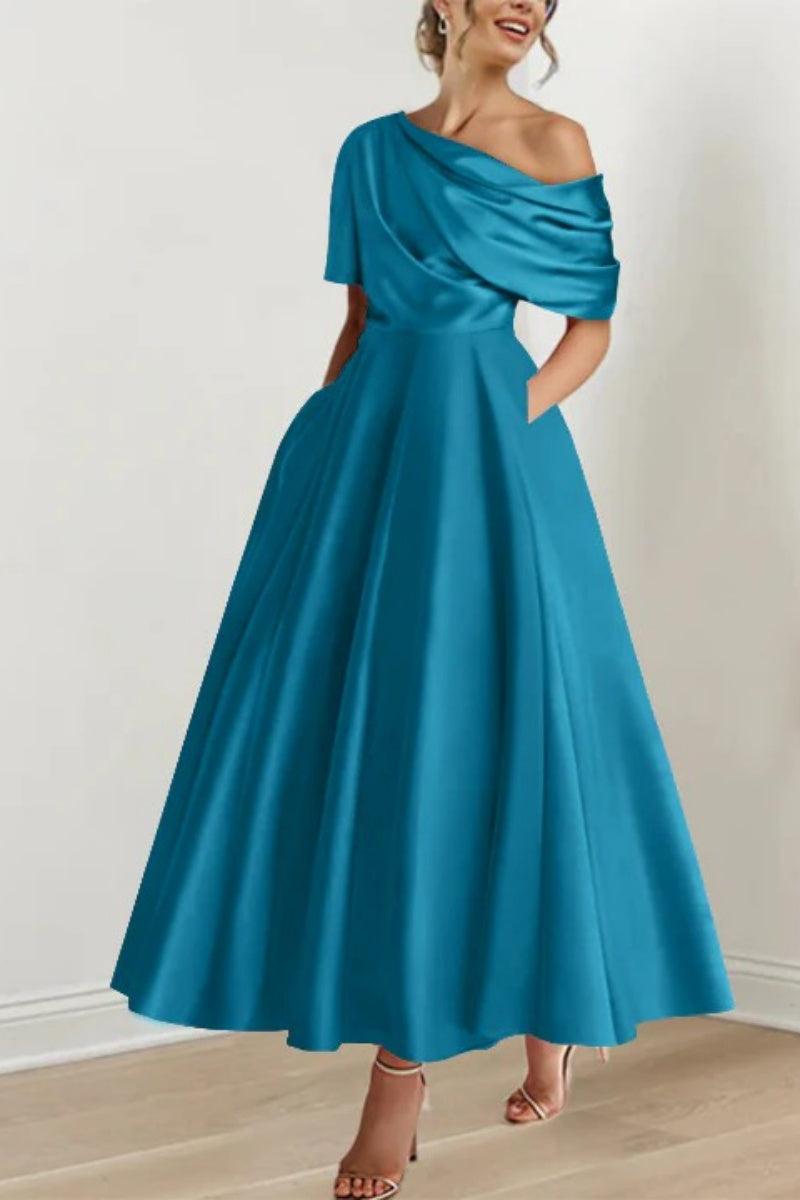 A Line One shoulder Half Sleeve Ankle Length Mother Dresses CM0366 - COCOMELODY