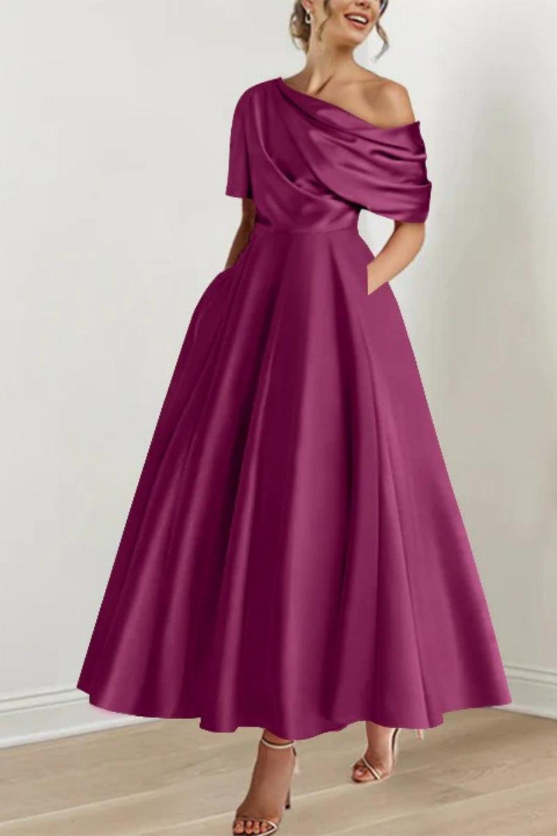 A Line One shoulder Half Sleeve Ankle Length Mother Dresses CM0366 - COCOMELODY