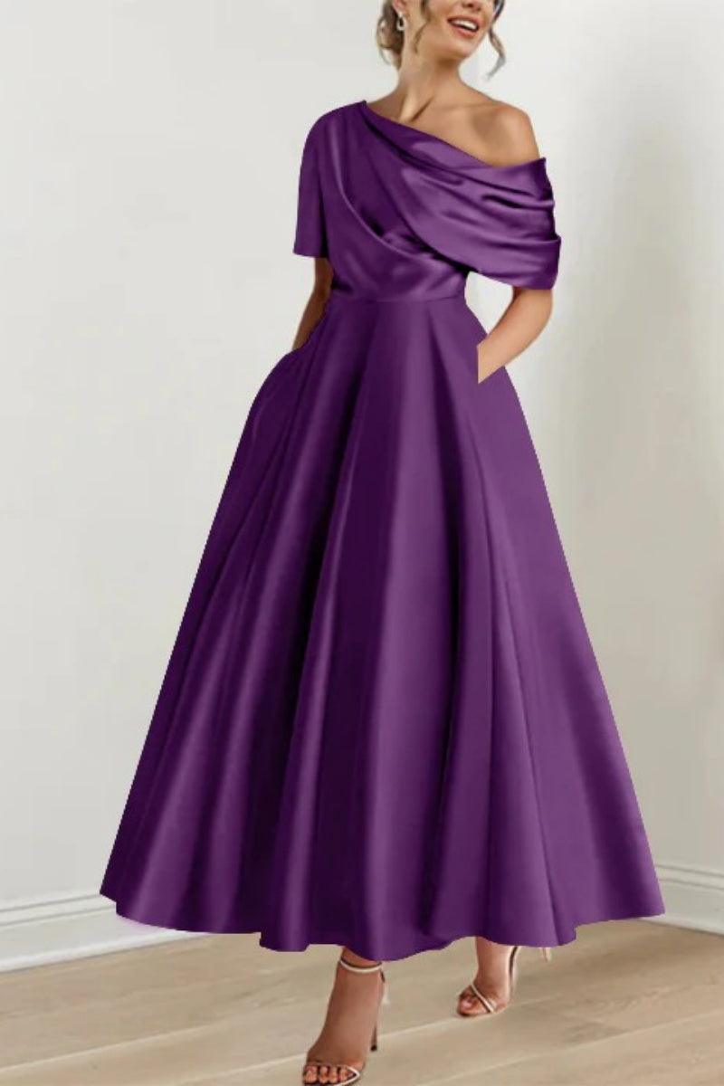 A Line One shoulder Half Sleeve Ankle Length Mother Dresses CM0366 - COCOMELODY