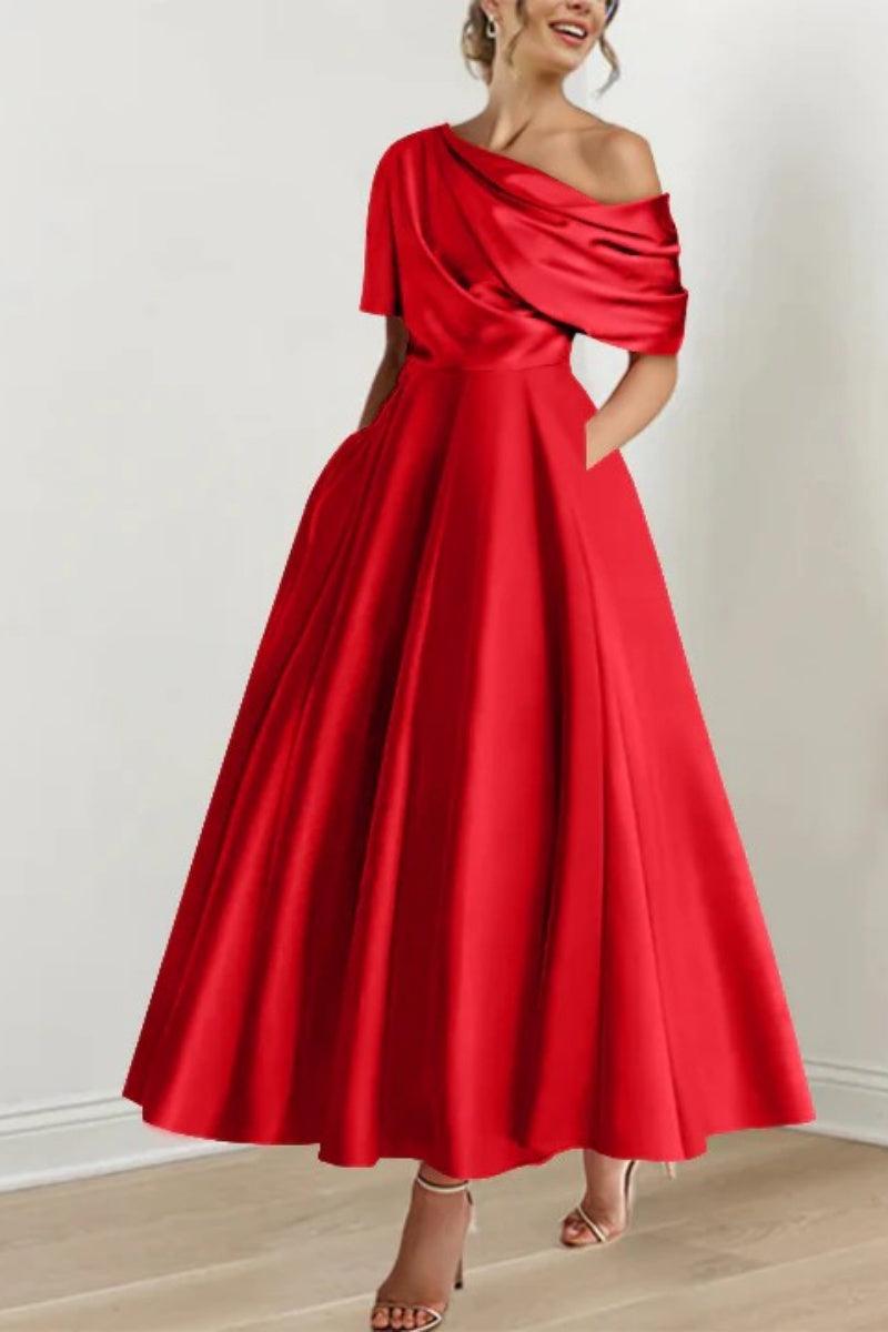 A Line One shoulder Half Sleeve Ankle Length Mother Dresses CM0366 - COCOMELODY