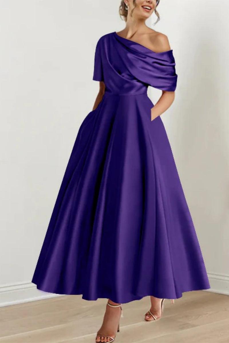 A Line One shoulder Half Sleeve Ankle Length Mother Dresses CM0366 - COCOMELODY