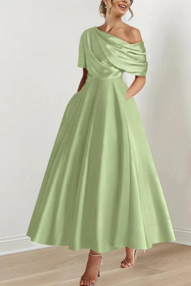 A Line One shoulder Half Sleeve Ankle Length Mother Dresses CM0366 - COCOMELODY
