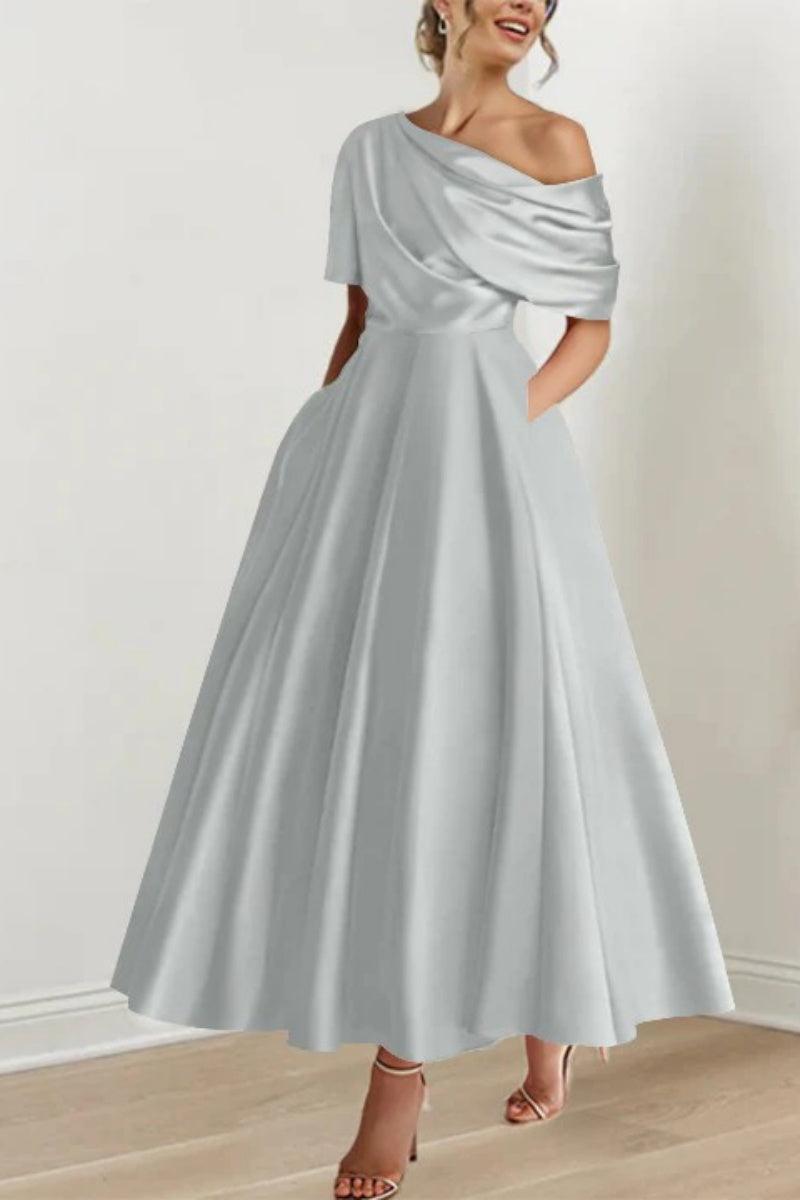 A Line One shoulder Half Sleeve Ankle Length Mother Dresses CM0366 - COCOMELODY