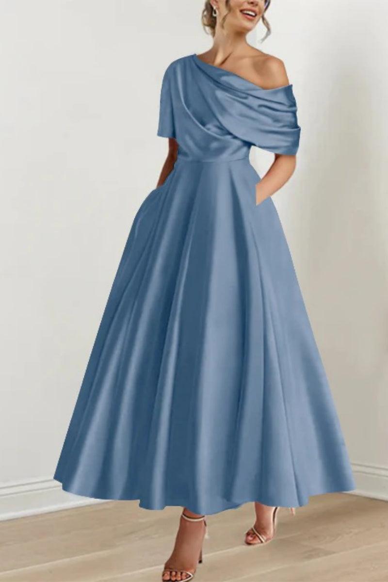 A Line One shoulder Half Sleeve Ankle Length Mother Dresses CM0366 - COCOMELODY