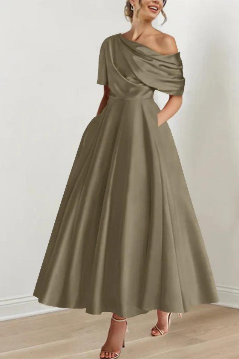 A Line One shoulder Half Sleeve Ankle Length Mother Dresses CM0366 - COCOMELODY