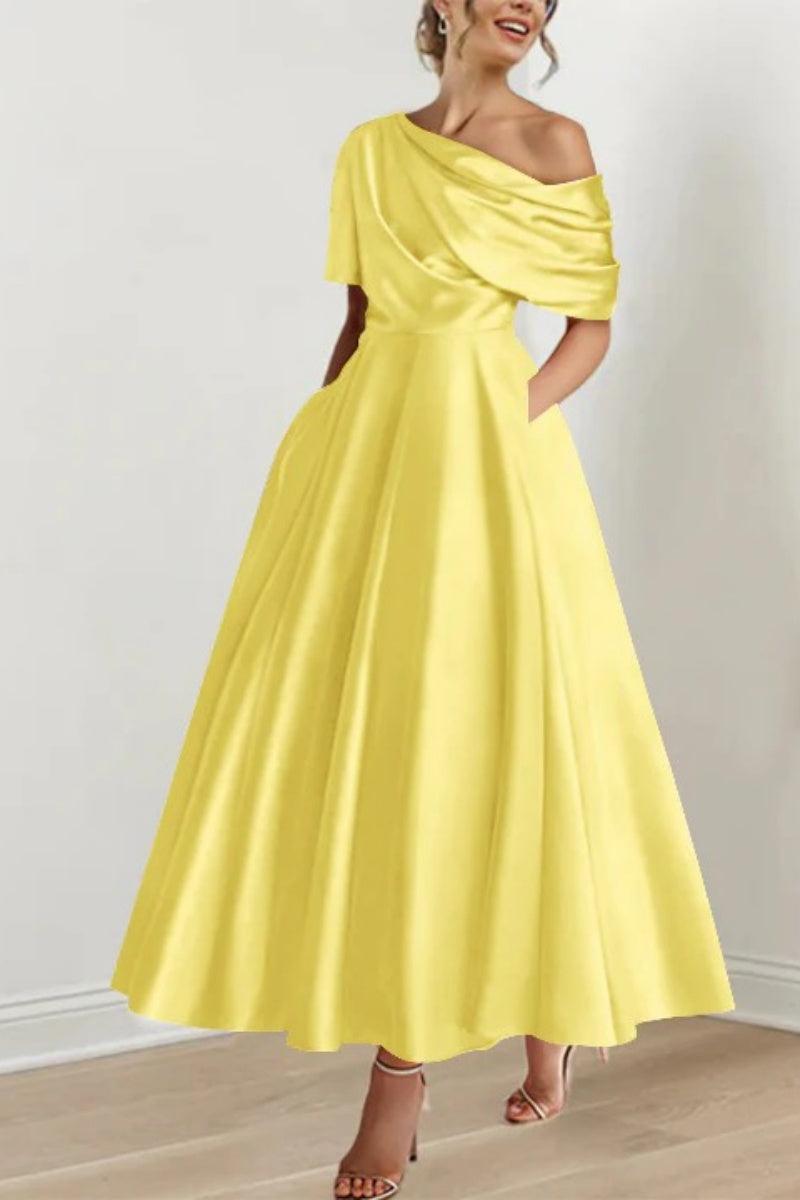 A Line One shoulder Half Sleeve Ankle Length Mother Dresses CM0366 - COCOMELODY