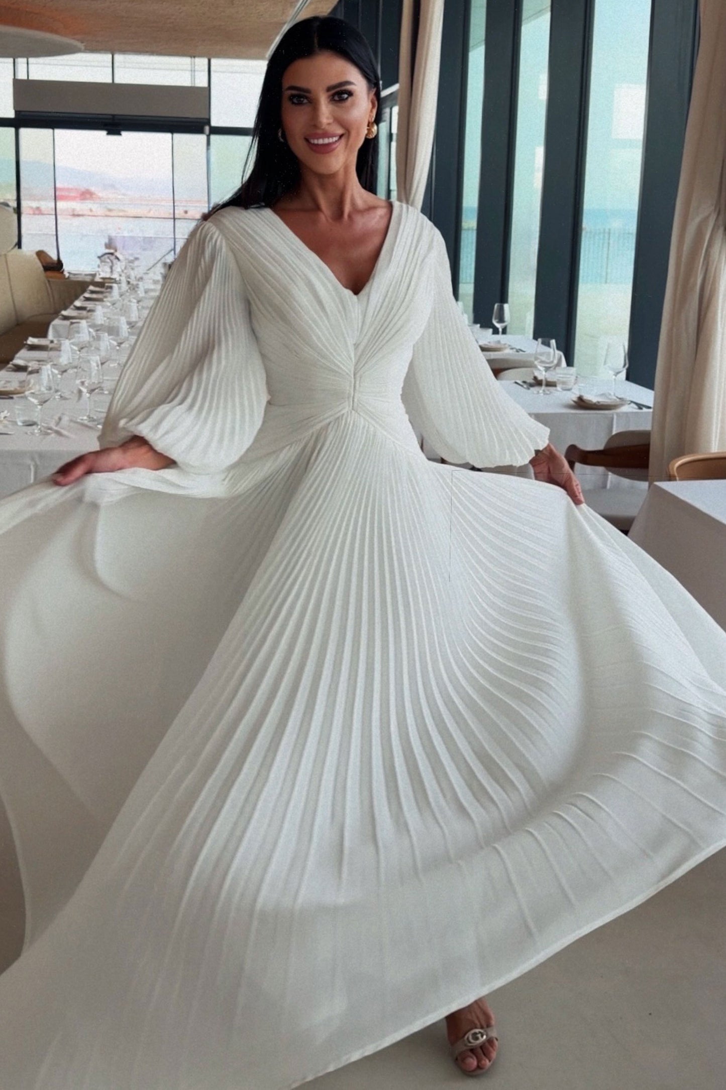 A Line V-Neck Mother of the Bride Dresses with Ruched CM0367