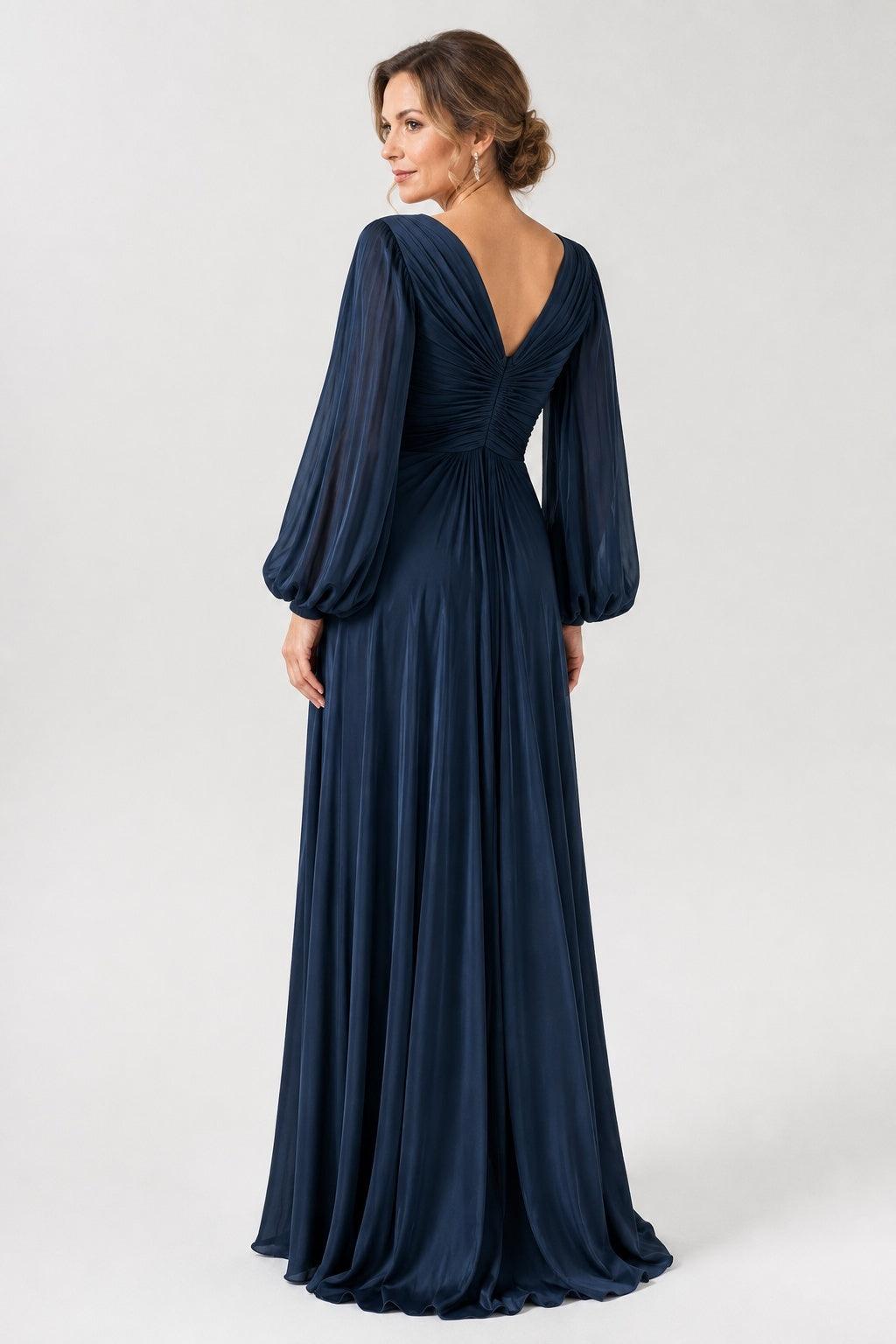 A Line V-Neck Mother of the Bride Dresses with Ruched CM0367