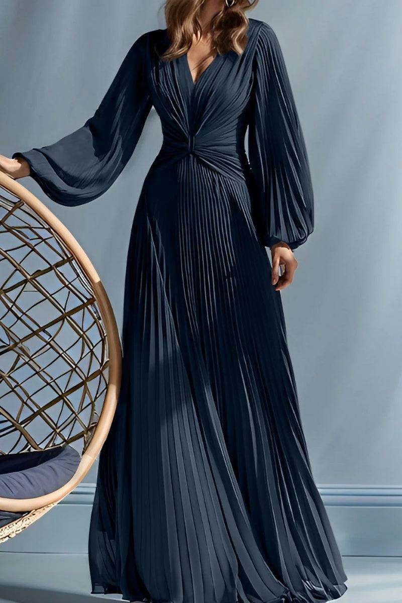 Ruched Navy Chiffon Gown