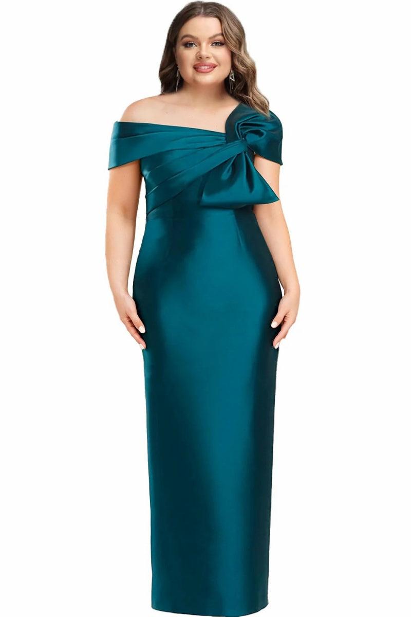 Sheath One Shoulder Floor Length Mother Dresses with Bow CM0368 - COCOMELODY