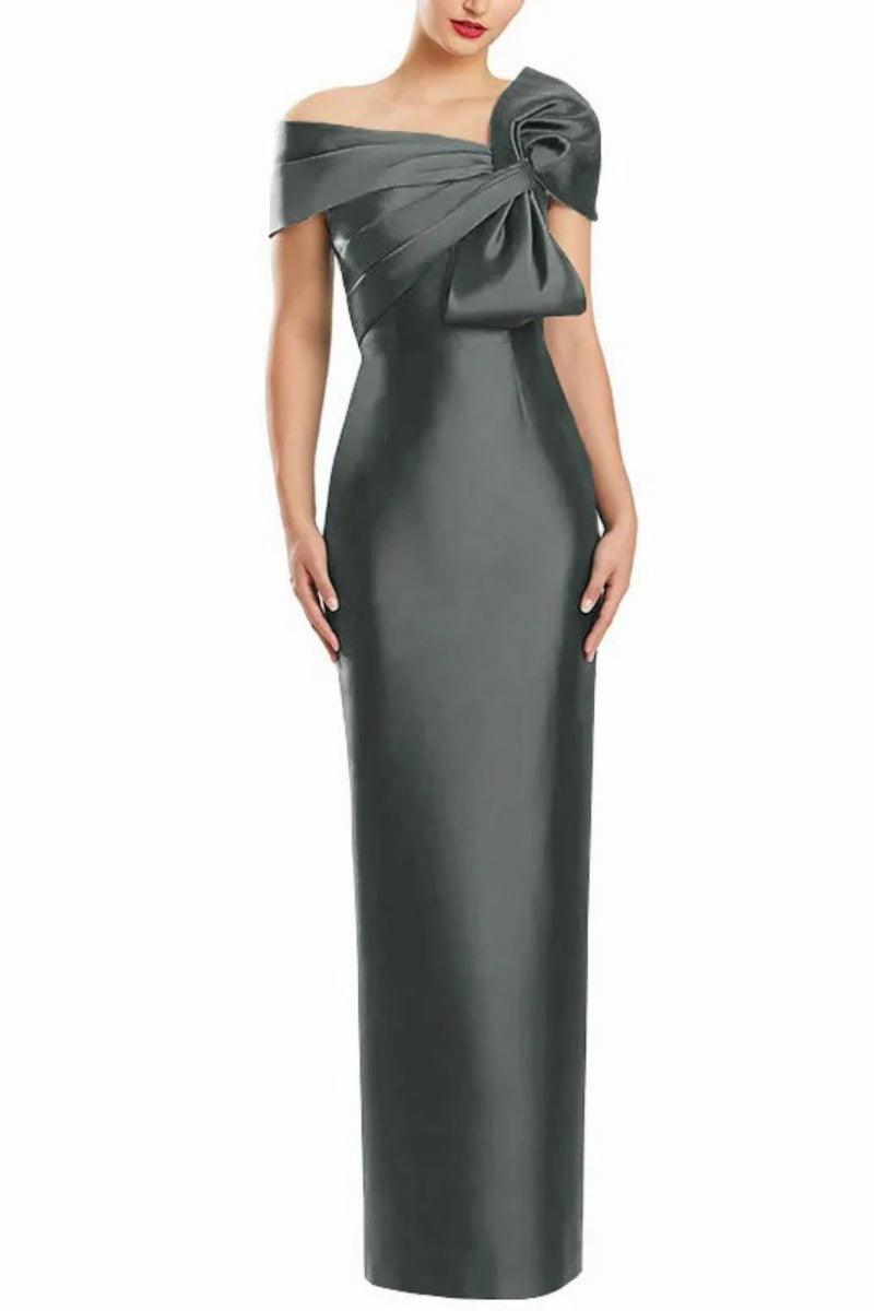 Sheath One Shoulder Floor Length Mother Dresses with Bow CM0368 - COCOMELODY