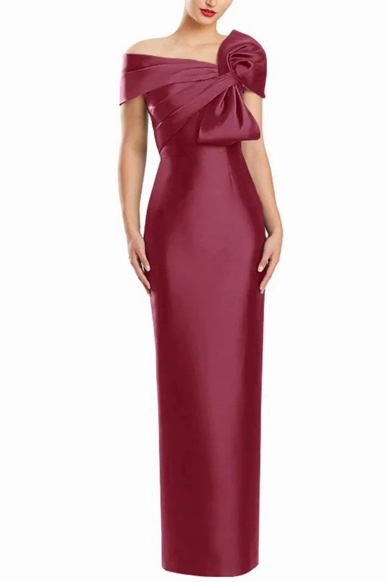 Sheath One Shoulder Floor Length Mother Dresses with Bow CM0368 - COCOMELODY