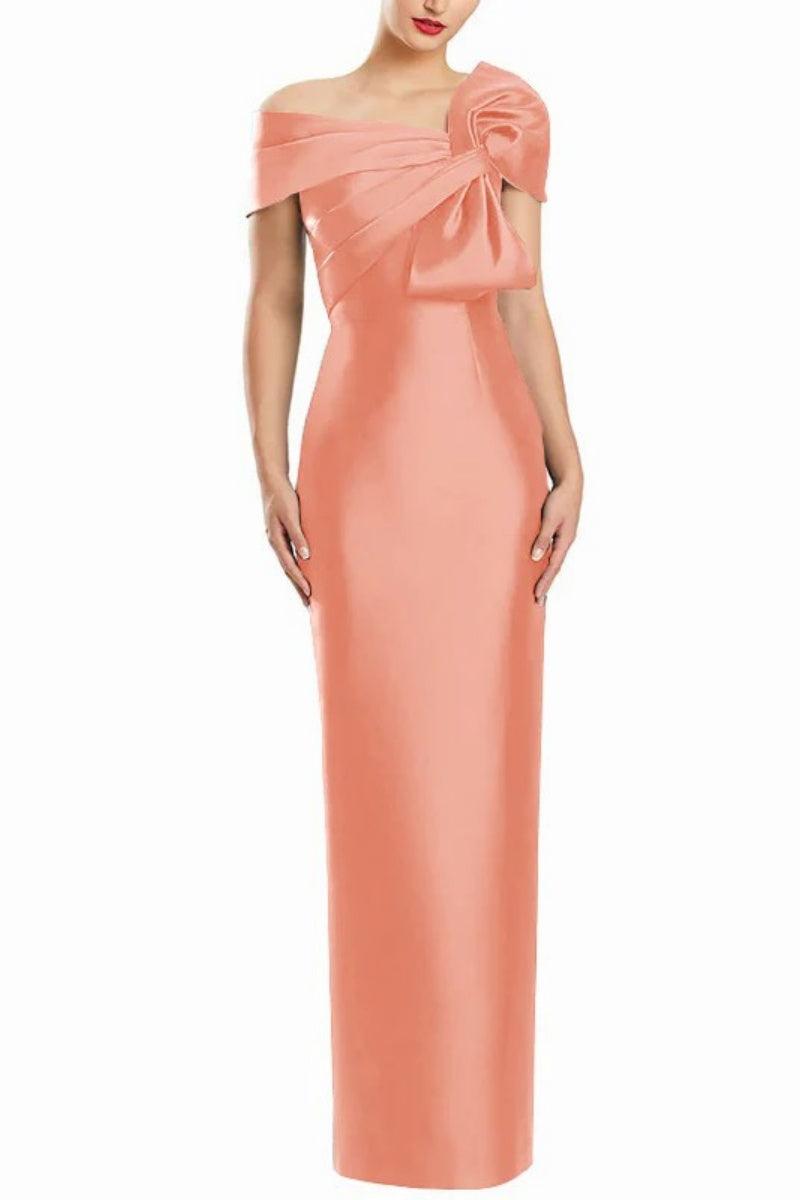 Sheath One Shoulder Floor Length Mother Dresses with Bow CM0368 - COCOMELODY