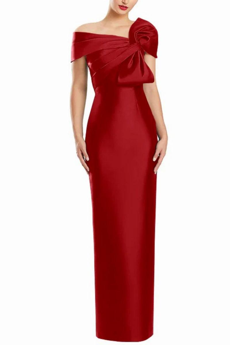 Sheath One Shoulder Floor Length Mother Dresses with Bow CM0368 - COCOMELODY