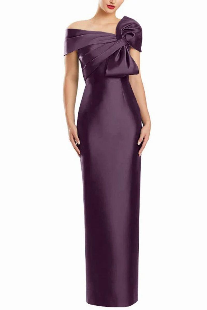 Sheath One Shoulder Floor Length Mother Dresses with Bow CM0368 - COCOMELODY