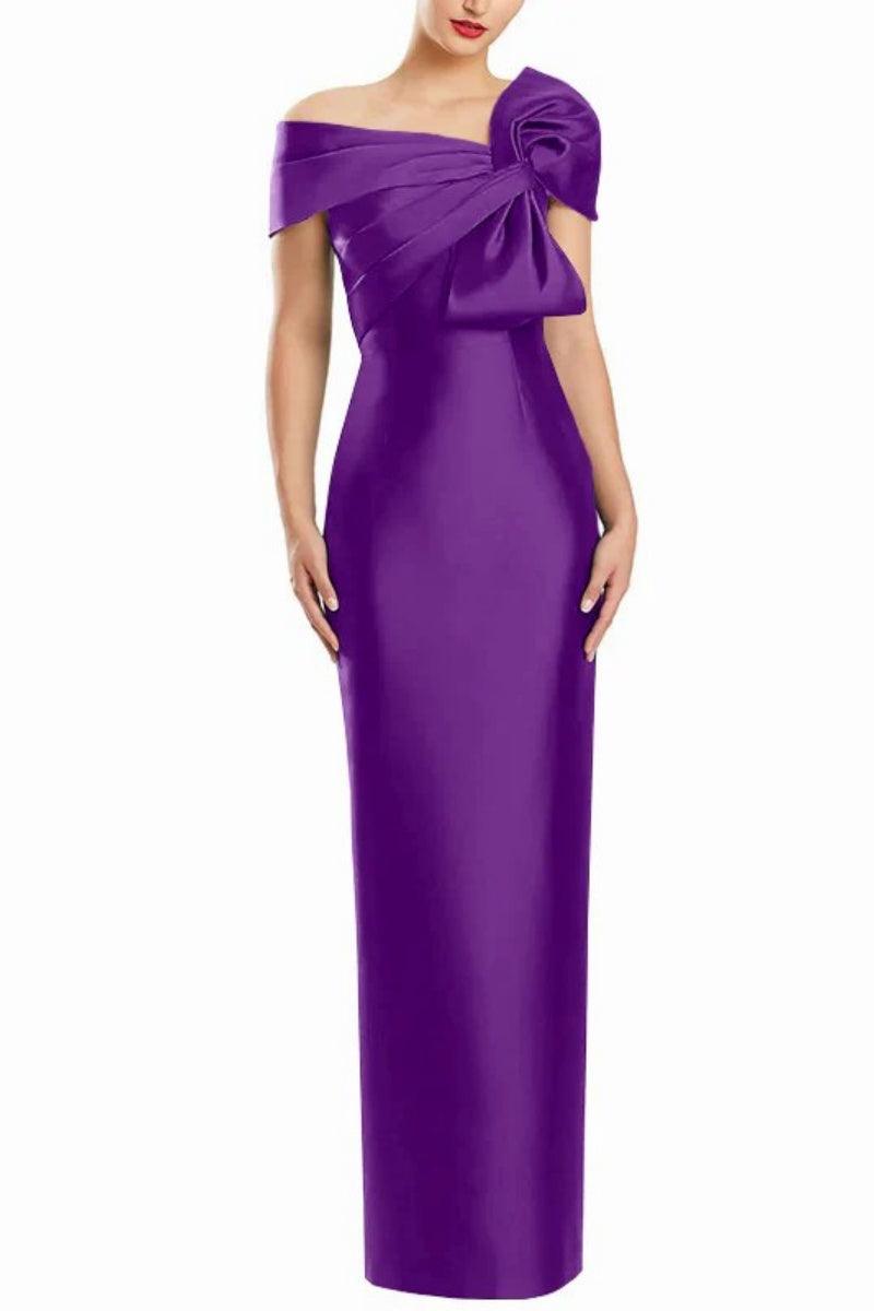 Sheath One Shoulder Floor Length Mother Dresses with Bow CM0368 - COCOMELODY