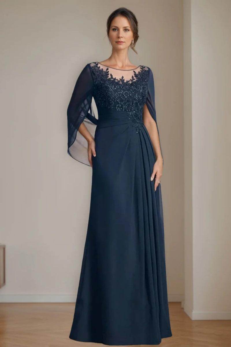 A-Line Floor Length Chiffon Mother the Bride Dresses Plus Size COCOMELODY CM0369, M-Navy Blue A-Line Floor Length Chiffon Mother the Bride Dresses Plus Size COCOMELODY CM0369, M-Navy Blue