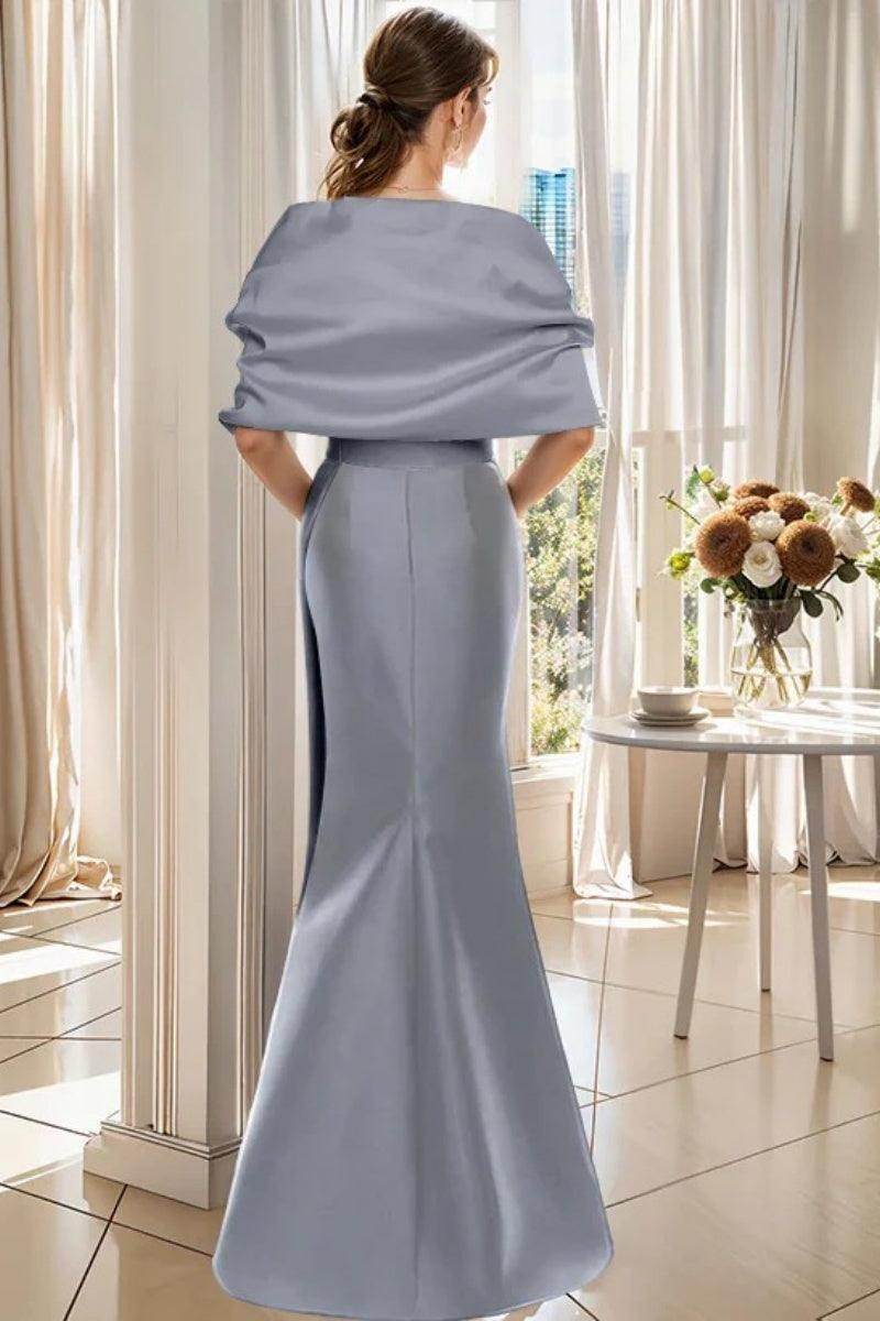 silver dress mother of the bride Mermaid Floor Length Satin Mother of the Bride Dresses COCOMELODY CM0370, M-Light Blue