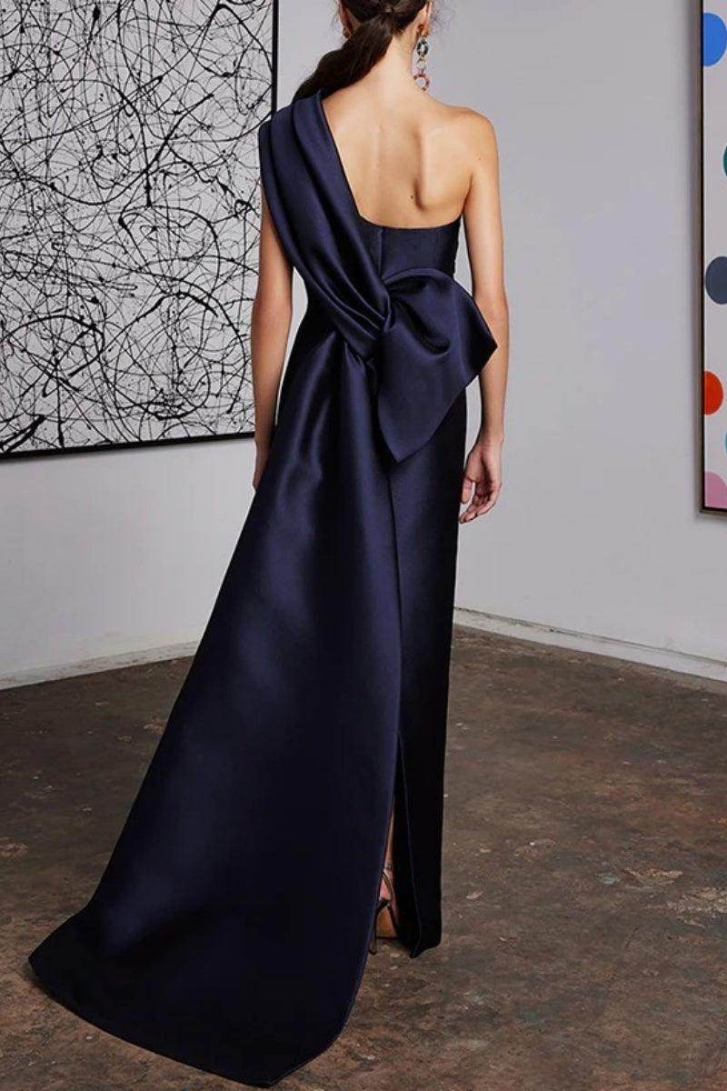 Sheath Floor Length Satin Navy Mother Dress One Shoulder Elegant Formal Gown COCOMELODY CM0372, M-Royal Blue Sheath Floor Length Satin Navy Mother Dress One Shoulder Elegant Formal Gown COCOMELODY CM0372, M-Royal Blue