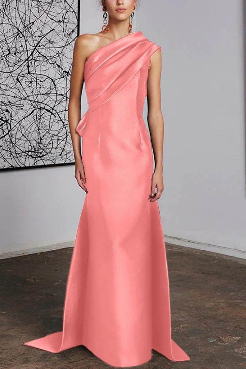 Sheath Floor Length Satin Navy Mother Dress One Shoulder Elegant Formal Gown COCOMELODY CM0372, M-Brown Sheath Floor Length Satin Navy Mother Dress One Shoulder Elegant Formal Gown COCOMELODY CM0372, M-Brown