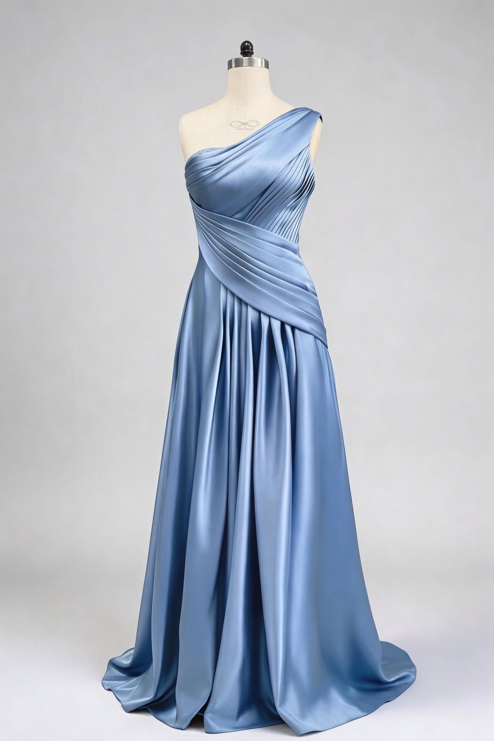 Satin Sheath Floor Length Mother Dress Pleated One Shoulder Elegant Formal Gown COCOMELODY CM0373 Satin Sheath Floor Length Mother Dress Pleated One Shoulder Elegant Formal Gown COCOMELODY CM0373