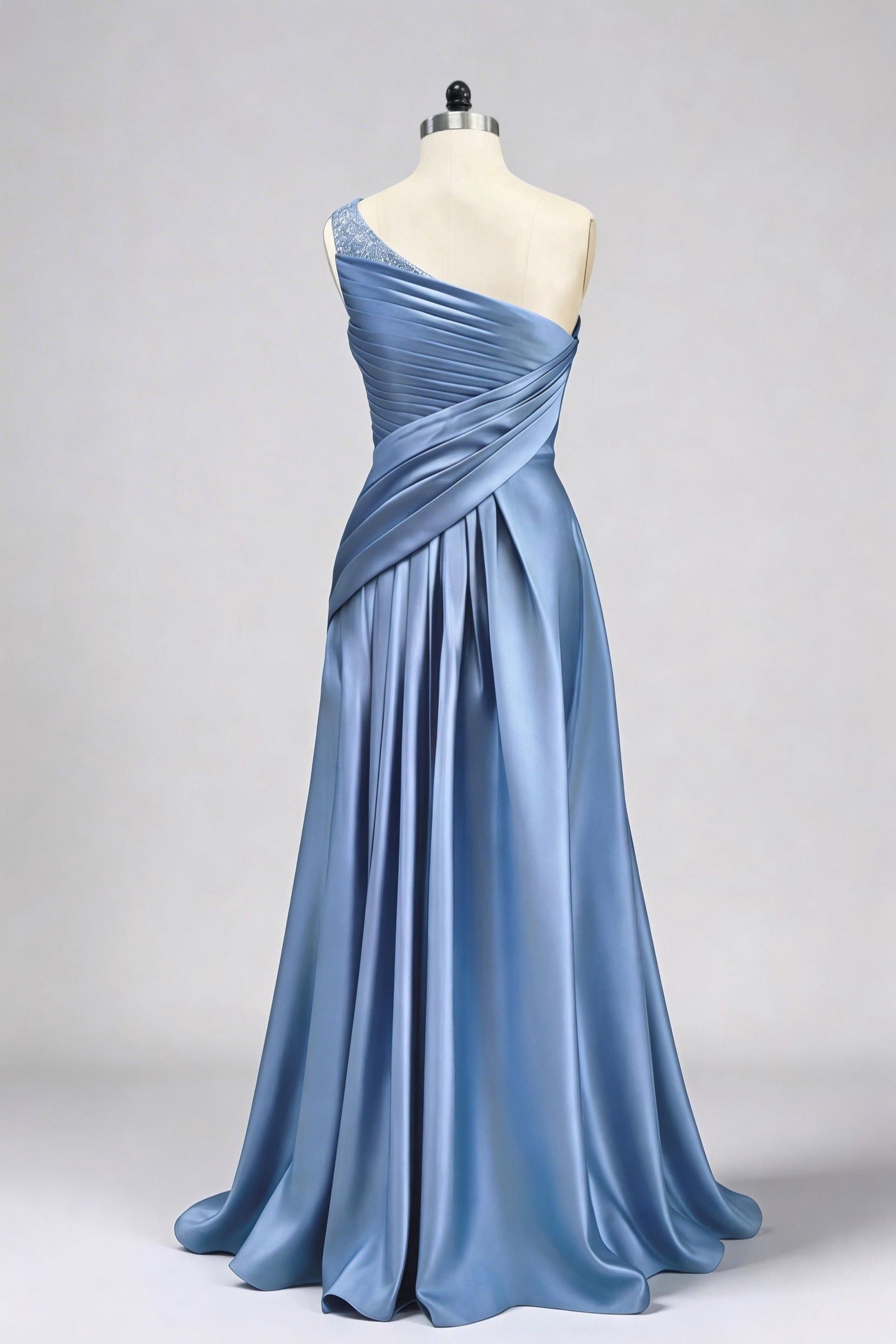 Satin Sheath Floor Length Mother Dress Pleated One Shoulder Elegant Formal  Gown COCOMELODY CM0373