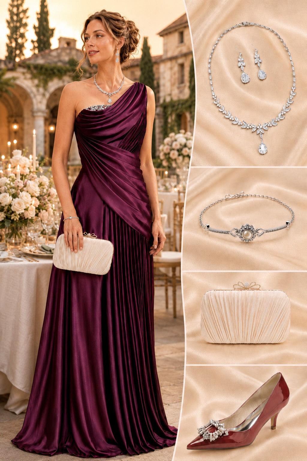 Sheath One Shoulder Sleeveless Floor Length Mother Dresses CM0373 - M-Grape - COCOMELODY