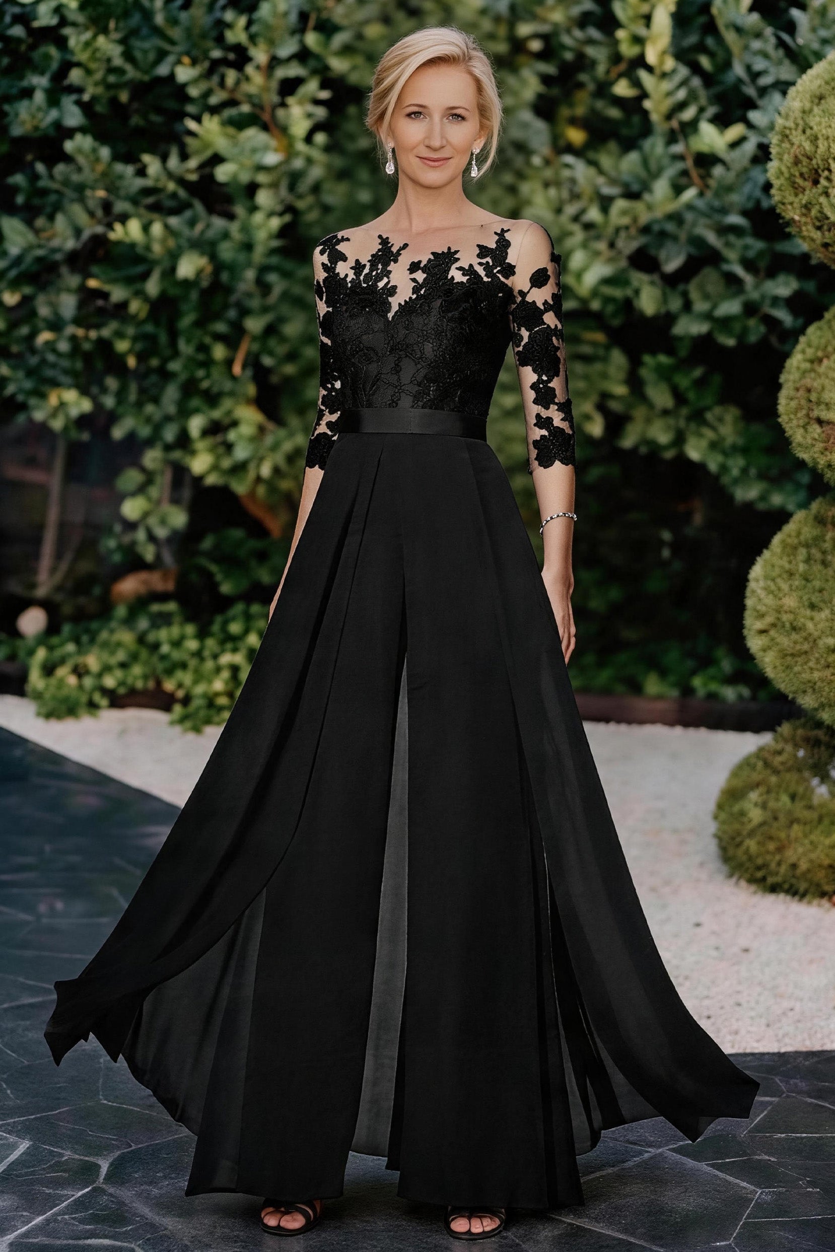 Chiffon Mother Of The Bride Jumpsuits Appliqued Floor Length Jewel