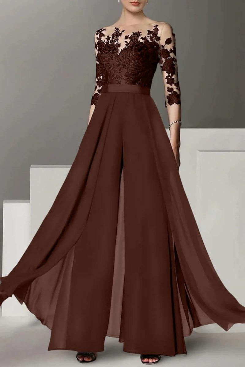 A Line Jewel Neck 3/4 Length Sleeves Floor Length Mother Dresses CM0375 - COCOMELODY