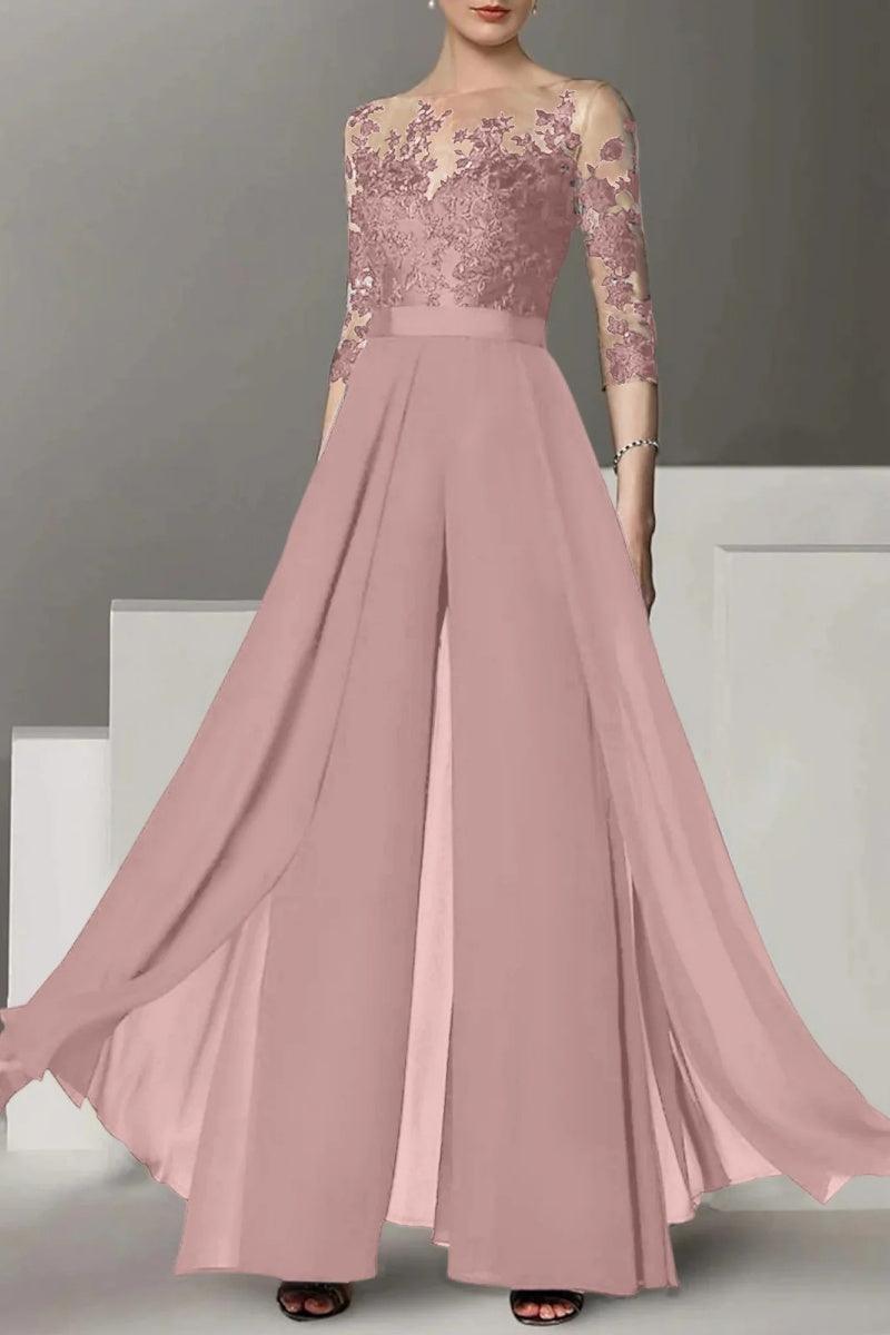 A Line Jewel Neck 3/4 Length Sleeves Floor Length Mother Dresses CM0375 - COCOMELODY