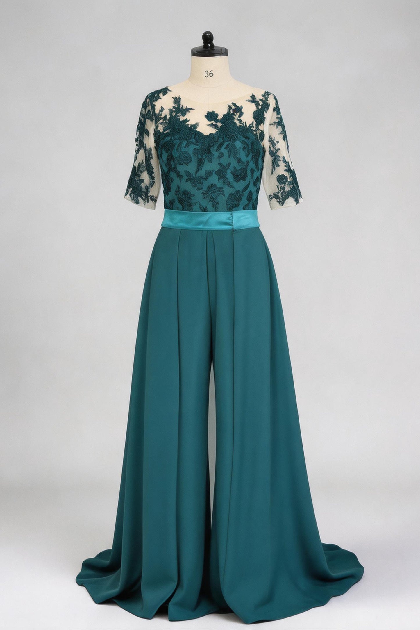 A Line Jewel Neck 3/4 Length Sleeves Floor Length Mother Dresses CM0375