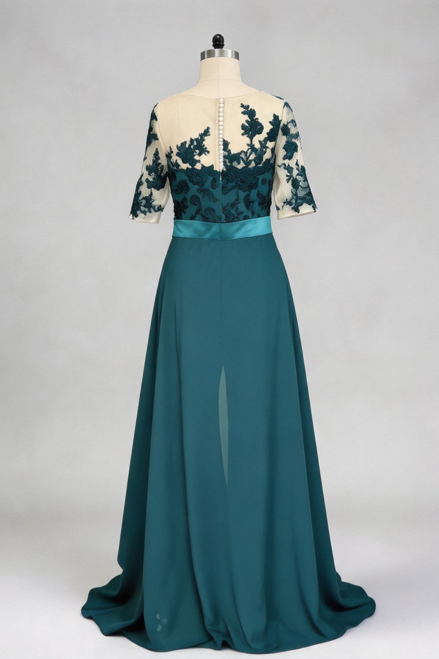 A Line Jewel Neck 3/4 Length Sleeves Floor Length Mother Dresses CM0375