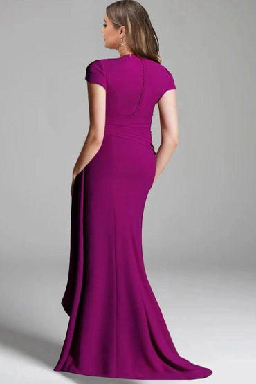 Sheath Column V Neck Short Sleeves Floor Length Mother Dresses CM0377 - COCOMELODY