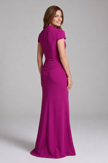 Sheath Column V Neck Short Sleeves Floor Length Mother Dresses CM0377
