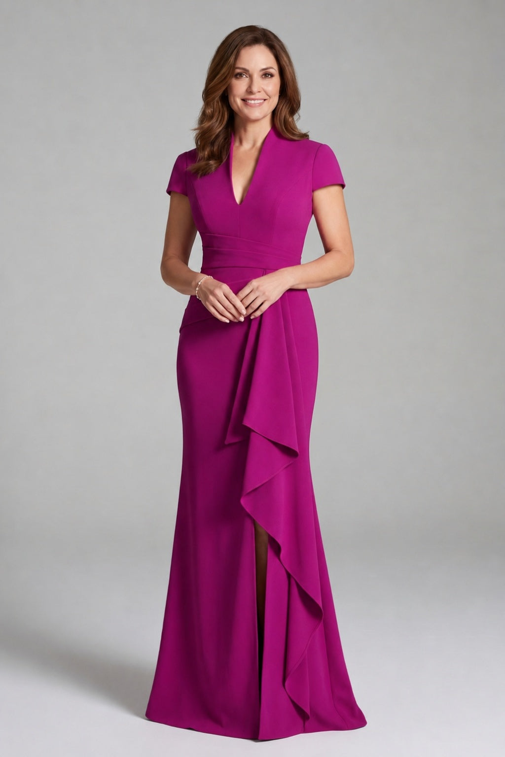 Sheath Column V Neck Short Sleeves Floor Length Mother Dresses CM0377