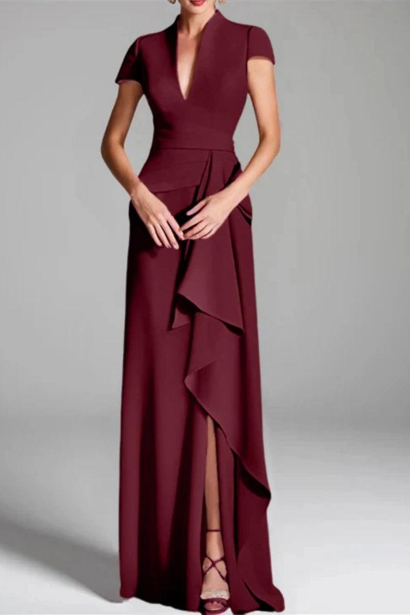 Sheath Column V Neck Short Sleeves Floor Length Mother Dresses CM0377 - COCOMELODY