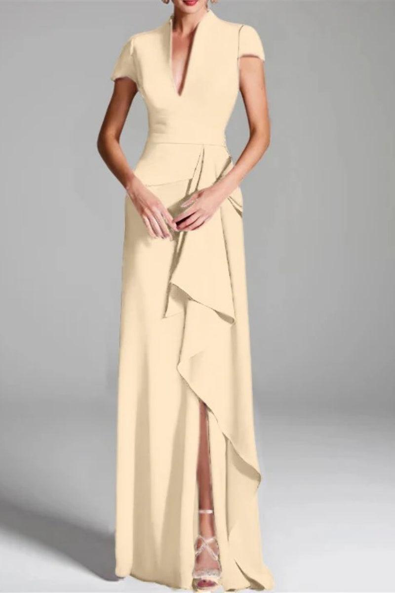 Sheath Column V Neck Short Sleeves Floor Length Mother Dresses CM0377 - COCOMELODY